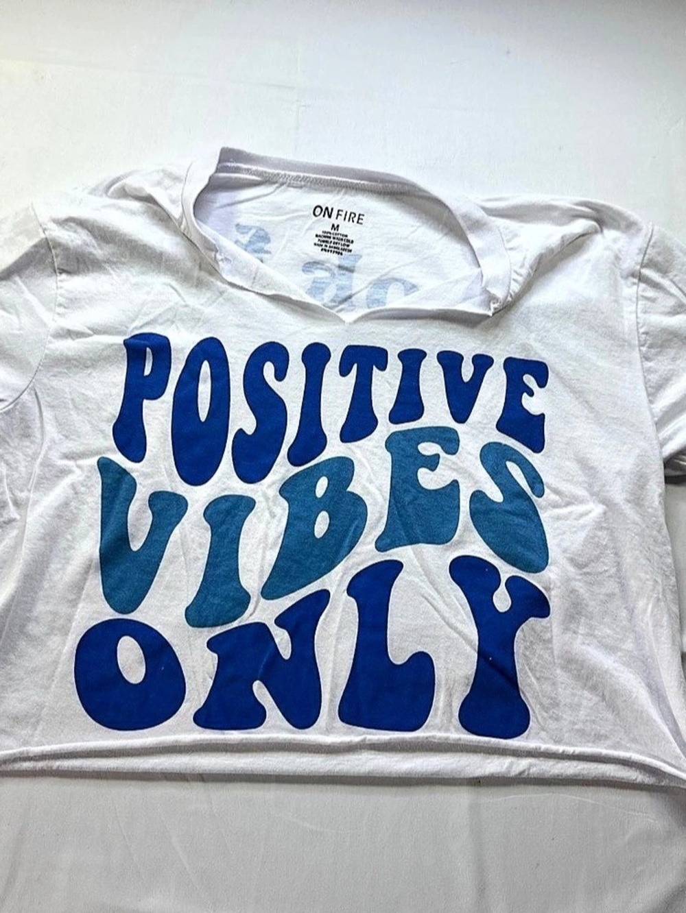 On Fire Graphic Short Sleeve Tee in White & Blue Size Medium